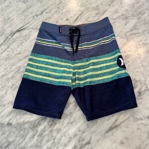 Hurley Blue and Green Striped Shorts boys boardshorts 10 Hawaii